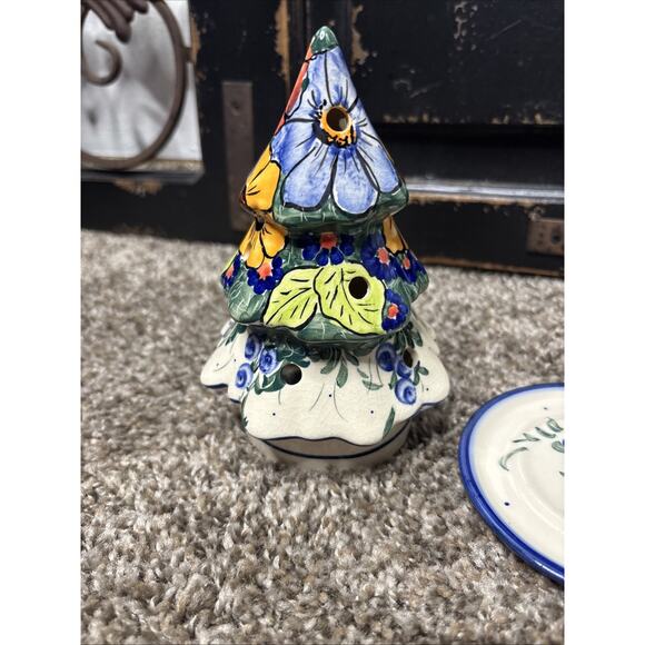 Boleslawiec Polish Pottery Tree Tea Light Luminary W/ Underplate - Picture 9 of 10